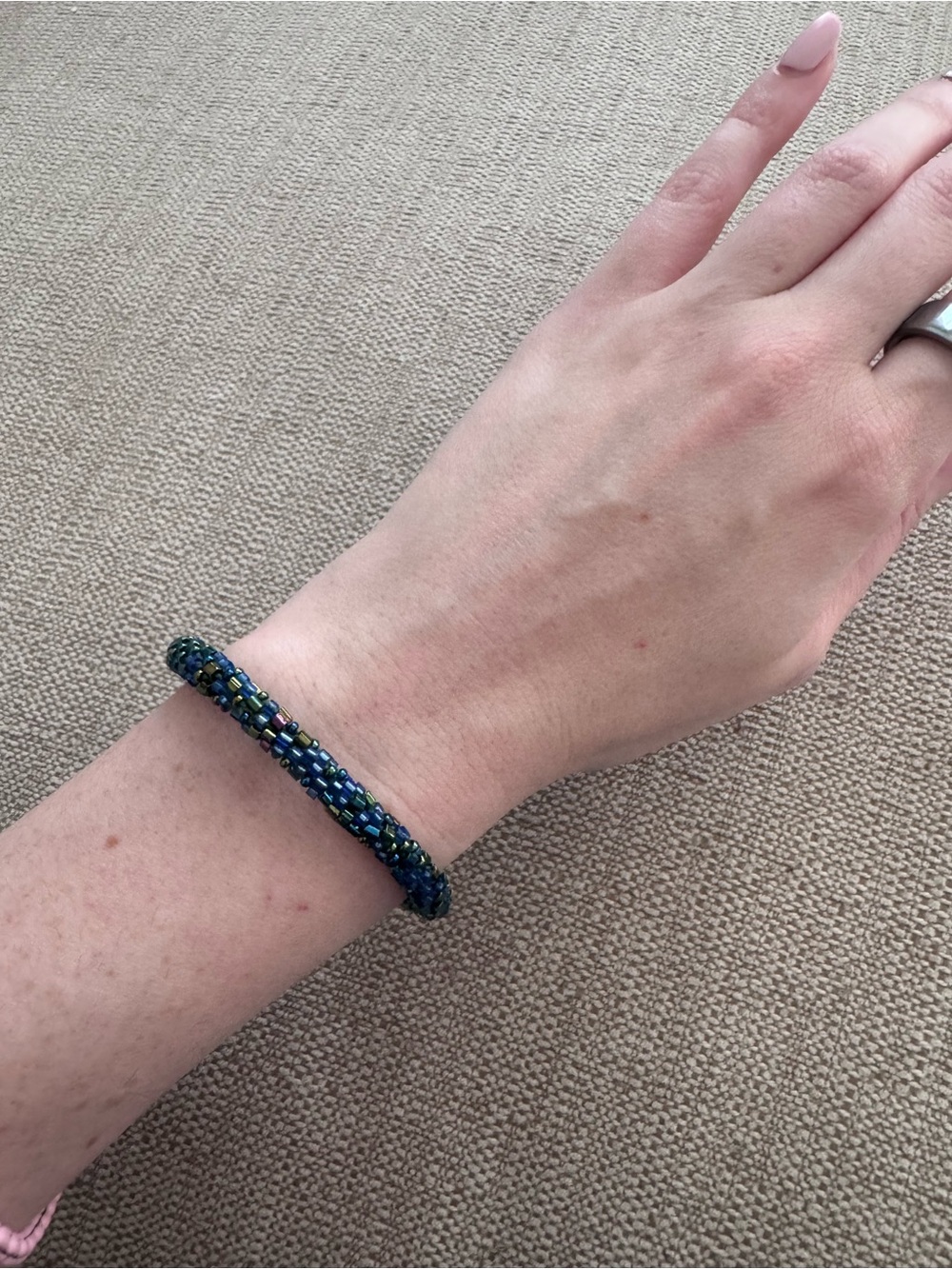 Beaded Navy Blue and Green Bracelet